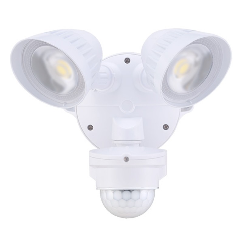 White outdoor outlet motion sensor light